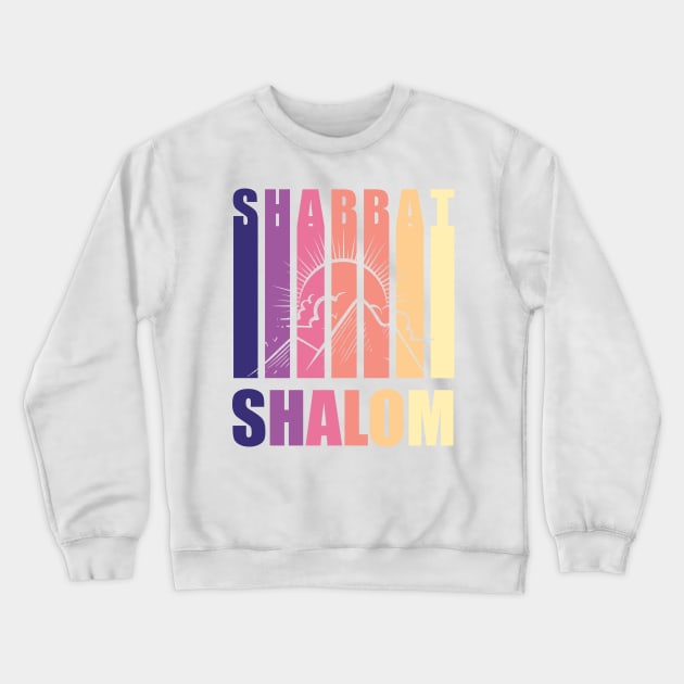 Shabbat Shalom Vintage Sunset on White Crewneck Sweatshirt by DPattonPD